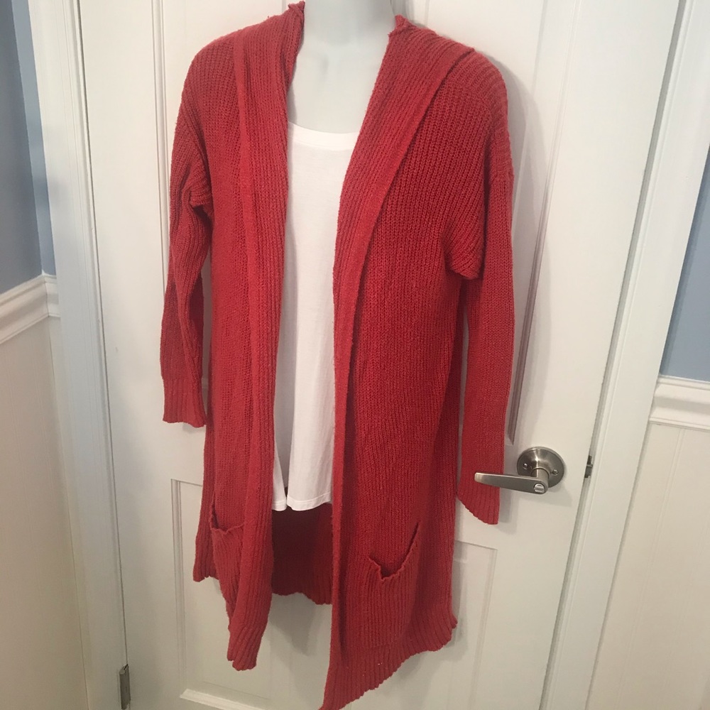 Red hooded duster